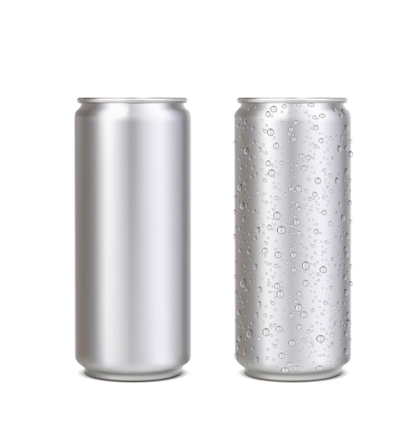 Realistic aluminium can with water drops jars