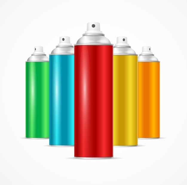 Realistic Aluminium Colorful Spray Can Set Vector