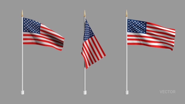 Vector realistic american flag. waving flag of the usa.  advertising textile vector flags. template for products, advertizing, web banners, leaflets, certificates and postcards.