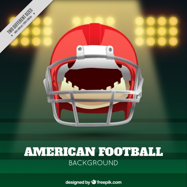 ヘルメットとリアルなアメリカンフットボールの背景