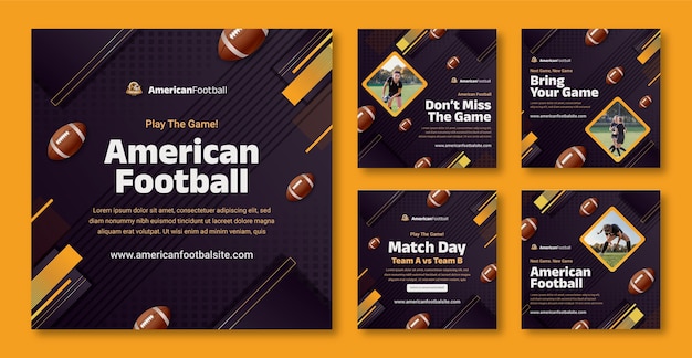 Vector realistic american football instagram posts