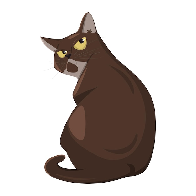 Реалистичная сердитая черная кошка на белом фоне - вектор