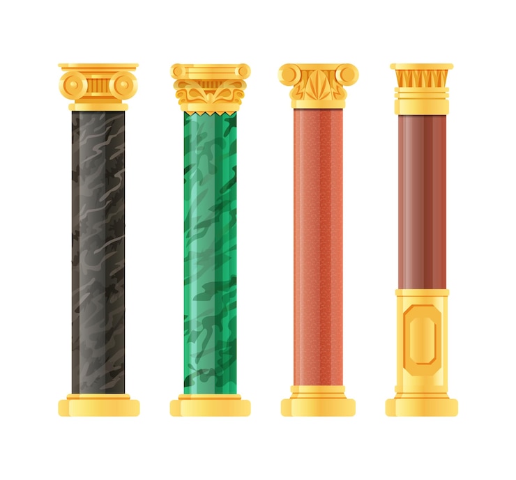 Vector realistic antique pillars set antique column classic pillar