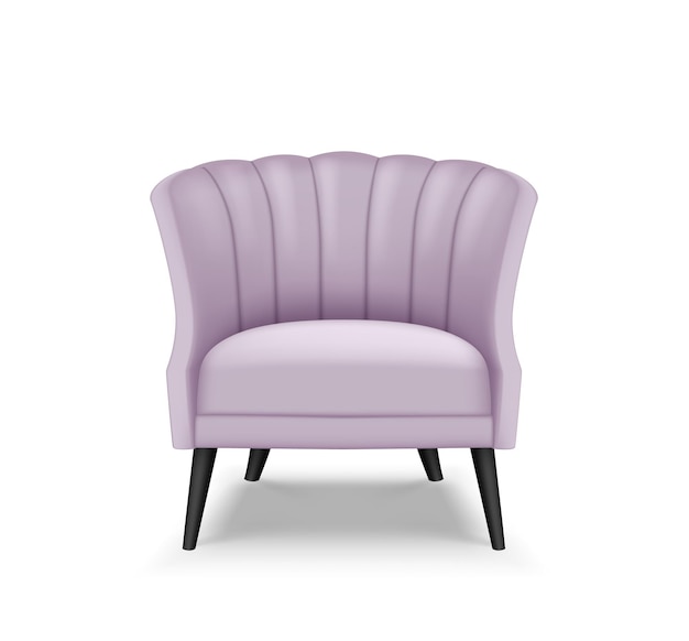 Realistic armchair or sofa for luxury living room interior design. purple velvet chair template