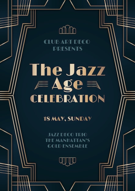 Vettore poster realistico di una festa jazz in stile art déco