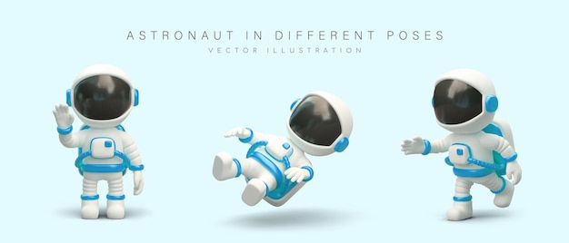 Realistic astronaut in space suit Character in different poses