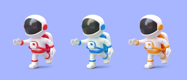 운동 과정에서 정장 캐릭터를 입은 현실적인 우주 비행사