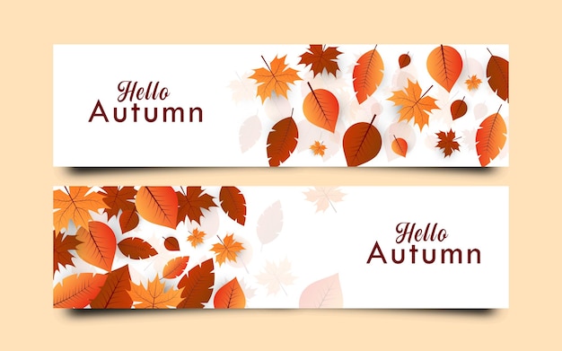 Realistic autumn horizontal banners set