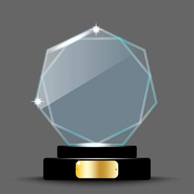 Vector realistic award layout design glass trophy in the form of an hexagon 3d acrylic crystal hexagon