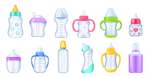 Vector realistic baby milk bottle set.