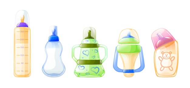 Vector realistic baby milk bottle set