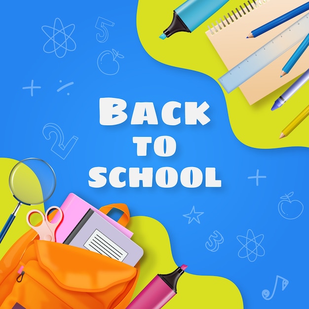 Realistic back to school background with supplies