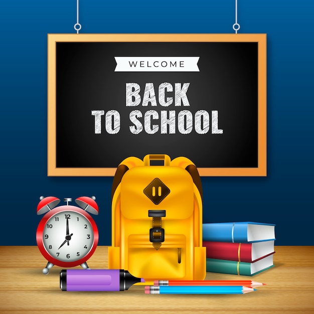 Vector realistic back to school illustration with school supplies