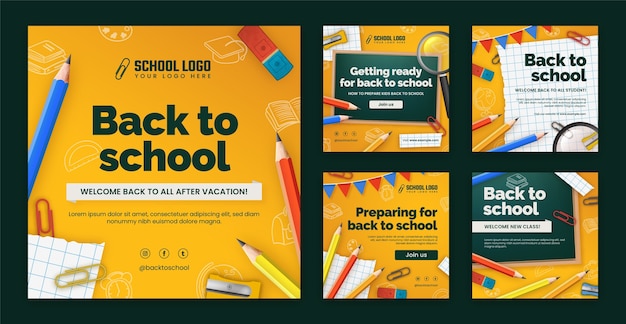 Realistic back to school instagram posts collection