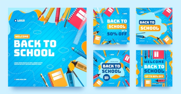 Vector realistic back to school instagram posts collection