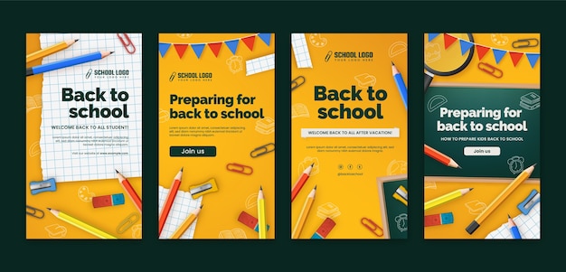 Realistic back to school instagram stories collection