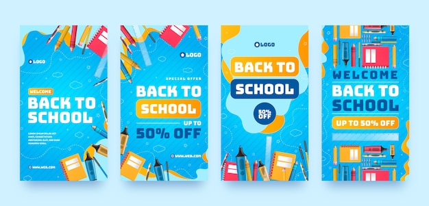 Vector realistic back to school instagram stories collection