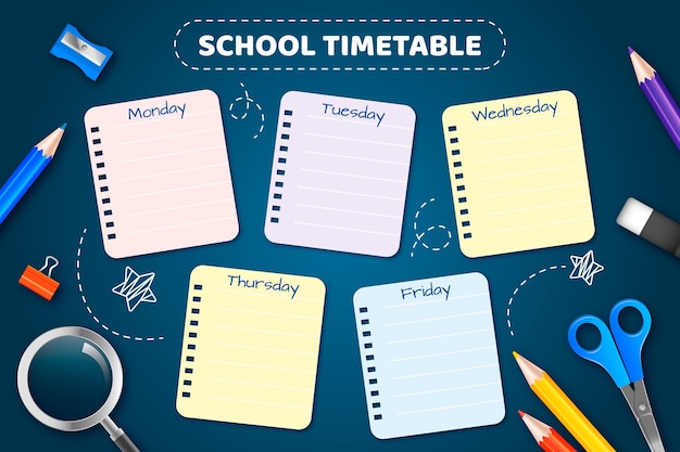 Vector realistic back to school timetable template