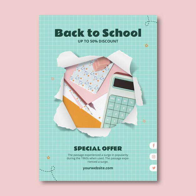 Vector realistic back to school vertical poster template