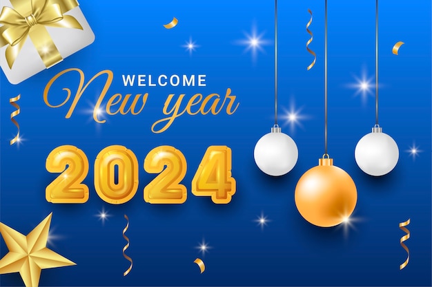 Реалистичный фон празднования Нового года 2024 года