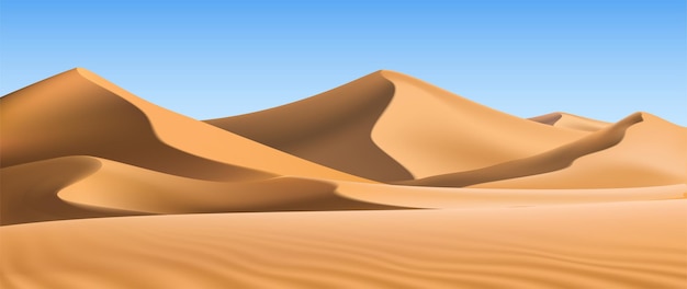 Vector realistic background of sand dunes desert landscape