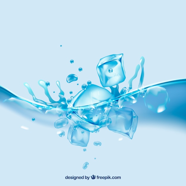 Realistic background with ice cubes and splashing water