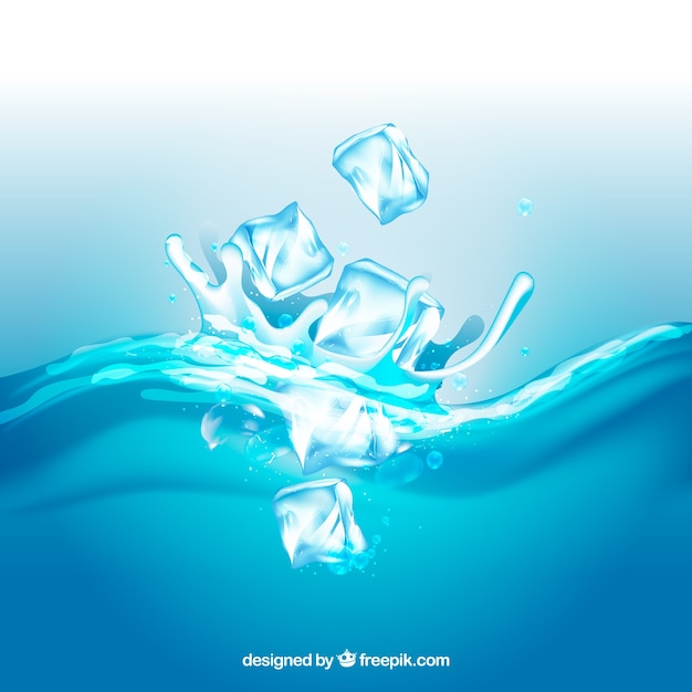 Vector realistic background with ice cubes and splashing water