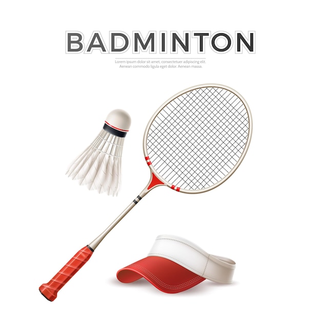 Vector realistic badminton racquet with shuttlecock