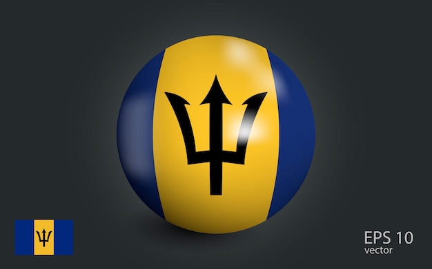 Realistic ball with flag of barbados Sphere with a reflection of the incident light with shadow