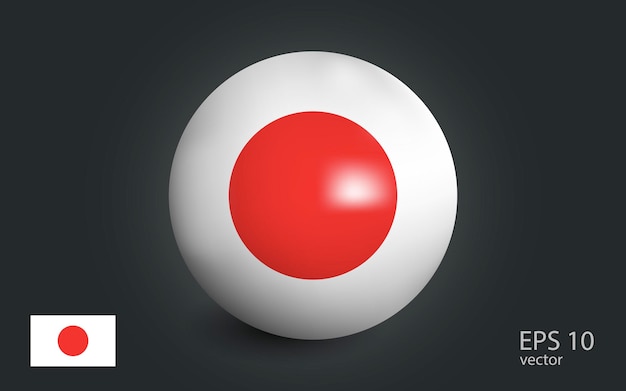 Realistic ball with flag of Japan Sphere with a reflection of the incident light with shadow