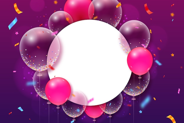 Vector realistic balloons and confetti with copy space background