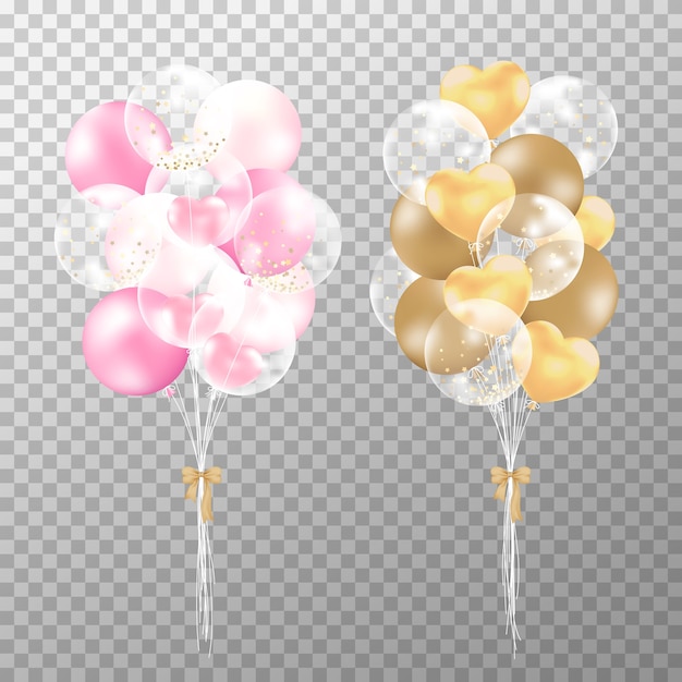 Realistic balloons pink and golden