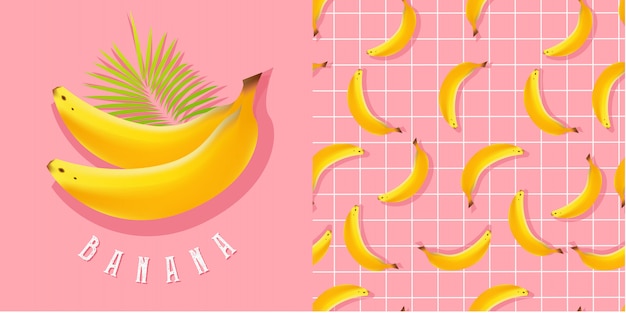 Illustrazione di banana realistico e reticolo senza giunte