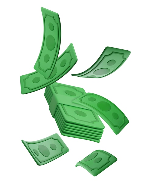 Vector realistic banknote currency in cartoon style 3d green paper dollars twisted money vector illustration