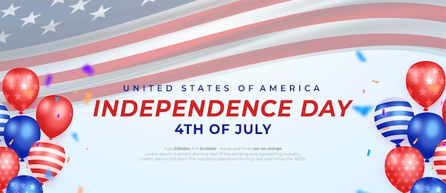 Banner realistico 4 luglio sfondo celebrazione festa dell'indipendenza