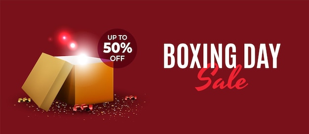 Realistic banner boxing day sale illustration on red background