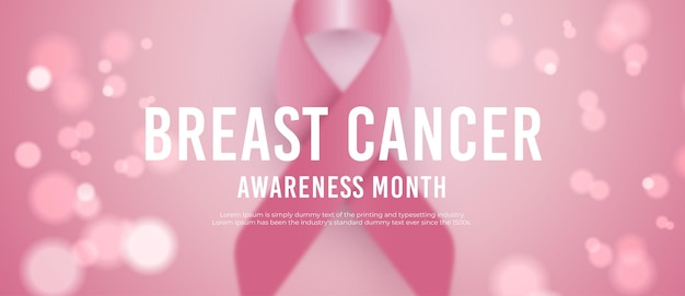 ピンクの背景に現実的なバナー乳がん啓発月間