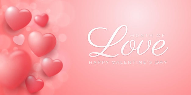 Realistic banner celebrate happy valentine's day with blurred background