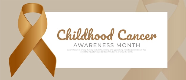 Realistic banner childhood cancer awareness month on white square background