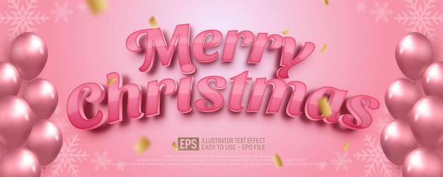 Testo modificabile banner realistico buon natale con stile 3d su tema rosa tenue