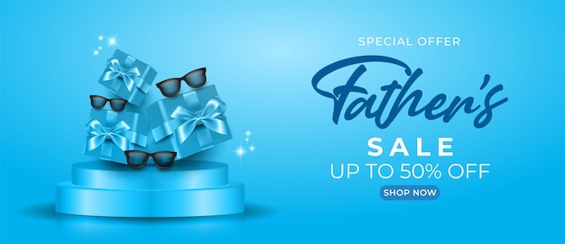 Realistic banner father's day sale with product space