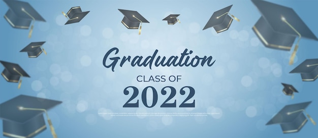 Premium Vector | Realistic banner graduation background with flying ...