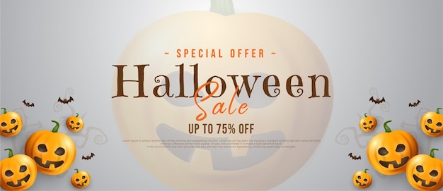 Realistic banner happy halloween sale banner promotion template