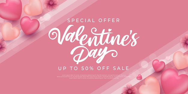 Realistic banner happy valentines day sale special offer