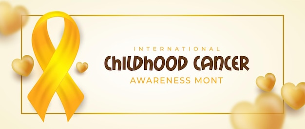 Vector realistic banner international childhood cancer awareness month with 3d stytle ribbon in yellow gold square