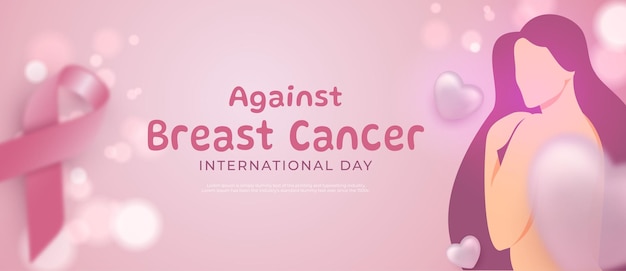 Realistic banner international day against breast cancer background