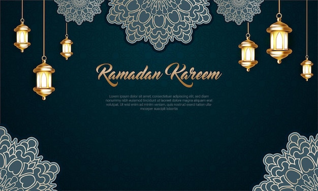 Banner realistico per ramadan kareem con sfondo ornamentale arabo