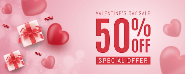 Realistic banner sale commercial editable vector design suitable for banner web advertising valentine day sale with pink background