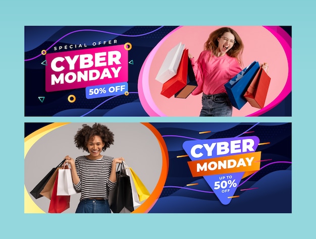 Realistic banner template for cyber monday sales