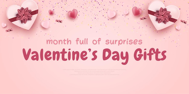 Realistic banner valentine's day gifts special month of love